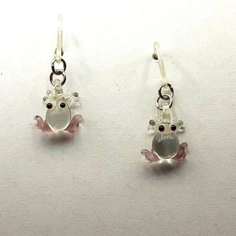 Blown glass frog earrings